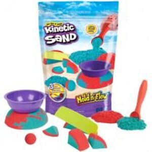 Kinetic Sand Mold n’ Flow with 1.5lbs Red & Teal Play Sand, 3 Tools NWT